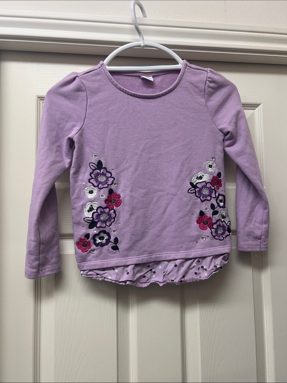 Girls' Lilac Floral Embroidered Long-Sleeve Tee